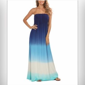 La Blanca Navy Ombré Dip Strapless Maxi Dress Size Medium